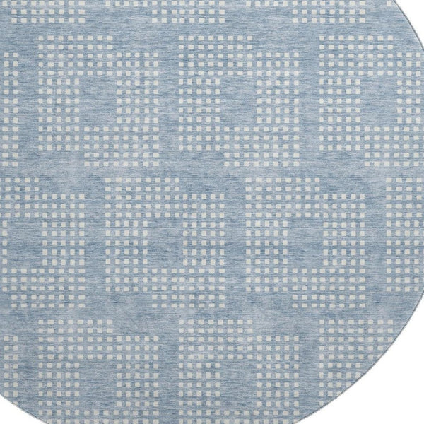 HomeRoots 8' Sky Blue & Ivory Geometric Round Rug - Washable, UV-Protected, Stylish for Busy Homes & Pets 670739