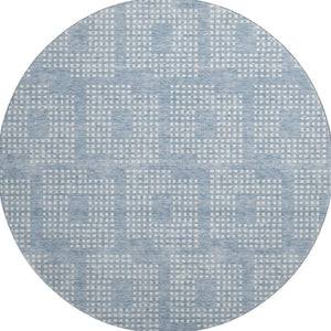 HomeRoots 8' Sky Blue & Ivory Geometric Round Rug - Washable, UV-Protected, Stylish for Busy Homes & Pets 670739