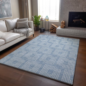 HomeRoots 9' X 12' Sky Blue & Ivory Geometric Area Rug – Washable, UV-Protected, Durable Design for Any Space 670741