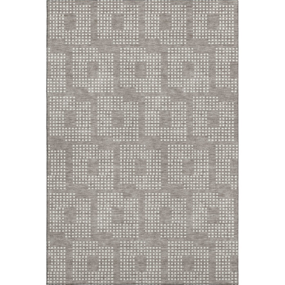 HomeRoots 5' X 8' Taupe And Ivory Geometric Washable Area Rug – Durable, Stain-Resistant, UV Protected Design! 670744