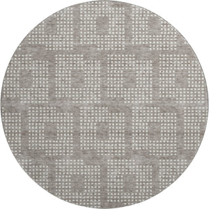 HomeRoots 8' Taupe and Ivory Geometric Round Rug - Washable, UV Protected, Stain Resistant for Busy Homes 670745