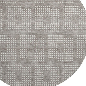 HomeRoots 8' Taupe and Ivory Geometric Round Rug - Washable, UV Protected, Stain Resistant for Busy Homes 670745