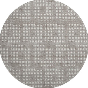 HomeRoots 8' Taupe and Ivory Geometric Round Rug - Washable, UV Protected, Stain Resistant for Busy Homes 670745