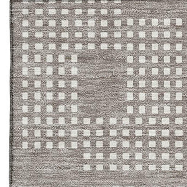 HomeRoots 10' X 14' Taupe & Ivory Geometric Area Rug - Stylish, Washable, UV-Protected for Family Spaces 670748