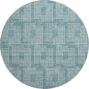 HomeRoots 8' Teal and Ivory Geometric Round Washable Rug with UV Protection for Stylish, Durable Living Spaces 670751