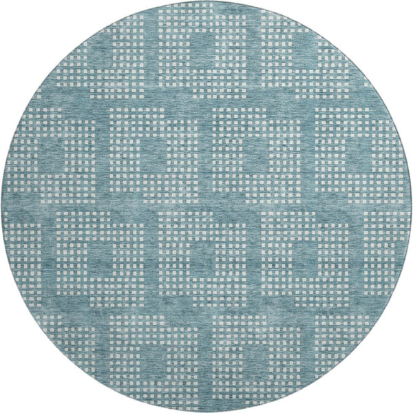 HomeRoots 8' Teal and Ivory Geometric Round Washable Rug with UV Protection for Stylish, Durable Living Spaces 670751