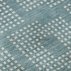 HomeRoots 8' Teal and Ivory Geometric Round Washable Rug with UV Protection for Stylish, Durable Living Spaces 670751