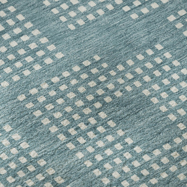 HomeRoots 8' Teal and Ivory Geometric Round Washable Rug with UV Protection for Stylish, Durable Living Spaces 670751