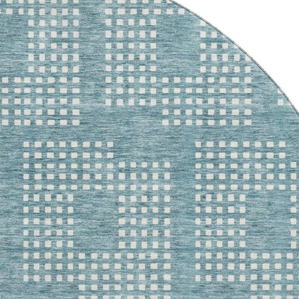 HomeRoots 8' Teal and Ivory Geometric Round Washable Rug with UV Protection for Stylish, Durable Living Spaces 670751