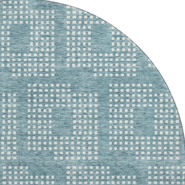 HomeRoots 8' Teal and Ivory Geometric Round Washable Rug with UV Protection for Stylish, Durable Living Spaces 670751