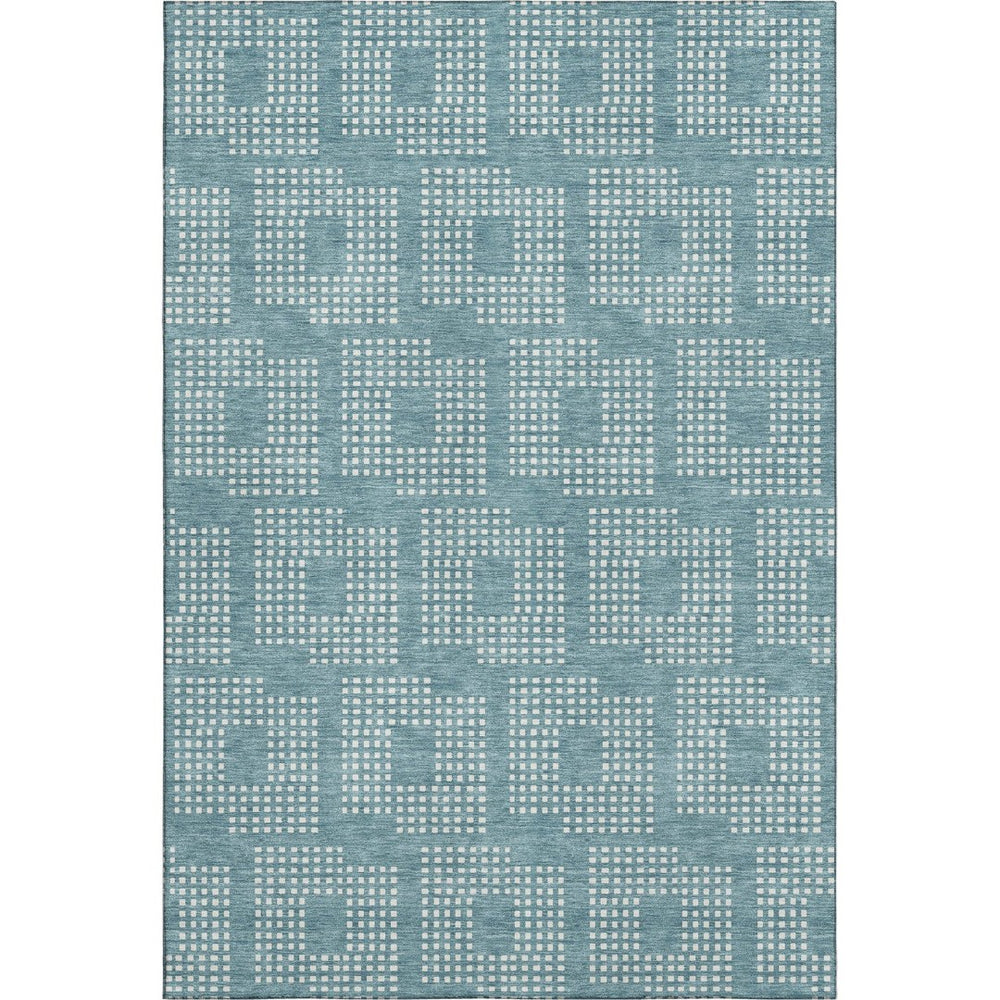 HomeRoots 8' X 10' Teal & Ivory Geometric Area Rug – Washable, Stain-Resistant, UV Protected for High-Traffic Spaces 670752