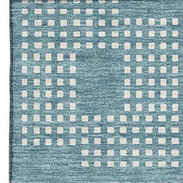 HomeRoots 9' X 12' Teal and Ivory Geometric Area Rug - Durable, Stain-Resistant, UV-Protected for High-Traffic Areas 670753