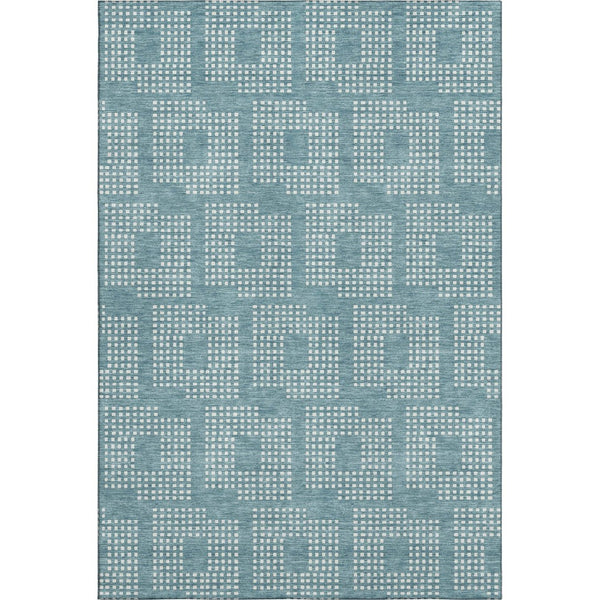 HomeRoots 10' X 14' Teal and Ivory Geometric Area Rug – Washable, UV Protected, Stylish for High-Traffic Spaces 670754
