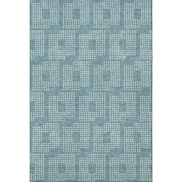 HomeRoots 10' X 14' Teal and Ivory Geometric Area Rug – Washable, UV Protected, Stylish for High-Traffic Spaces 670754