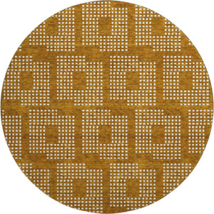 HomeRoots 8' Stylish Terra Cotta and Ivory Geometric Round Rug – Washable, UV-Protected, Perfect for Homes! 670757