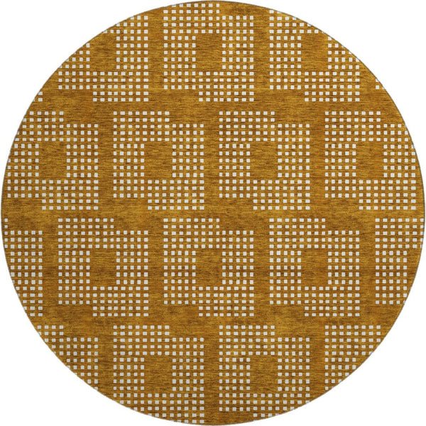HomeRoots 8' Stylish Terra Cotta and Ivory Geometric Round Rug – Washable, UV-Protected, Perfect for Homes! 670757