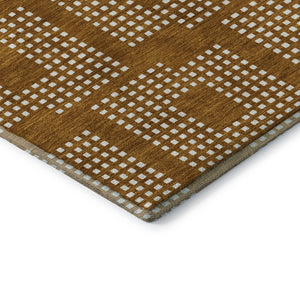 HomeRoots 8' Stylish Terra Cotta and Ivory Geometric Round Rug – Washable, UV-Protected, Perfect for Homes! 670757