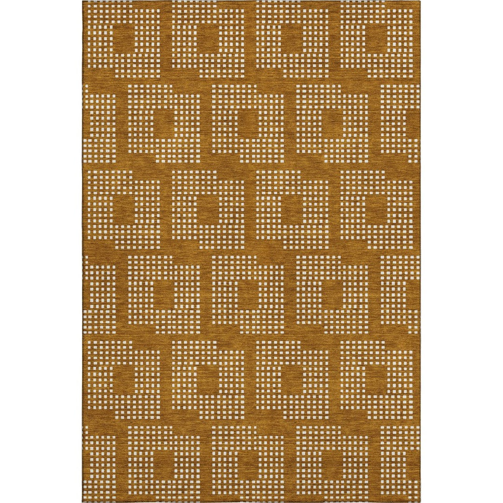 HomeRoots 8' X 10' Geometric Area Rug in Terra Cotta & Ivory – Stain-Resistant, UV-Protected, Kid & Pet Friendly! 670758