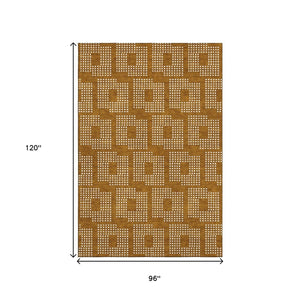 HomeRoots 8' X 10' Geometric Area Rug in Terra Cotta & Ivory – Stain-Resistant, UV-Protected, Kid & Pet Friendly! 670758
