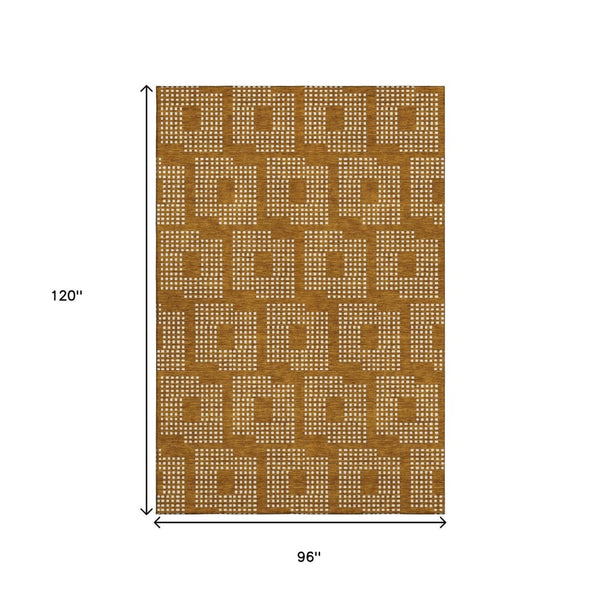 HomeRoots 8' X 10' Geometric Area Rug in Terra Cotta & Ivory – Stain-Resistant, UV-Protected, Kid & Pet Friendly! 670758