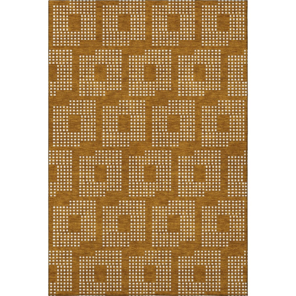 HomeRoots 9' X 12' Terra Cotta Geometric Area Rug - Washable, UV Resistant, Stylish for Busy Homes & Kids 670759
