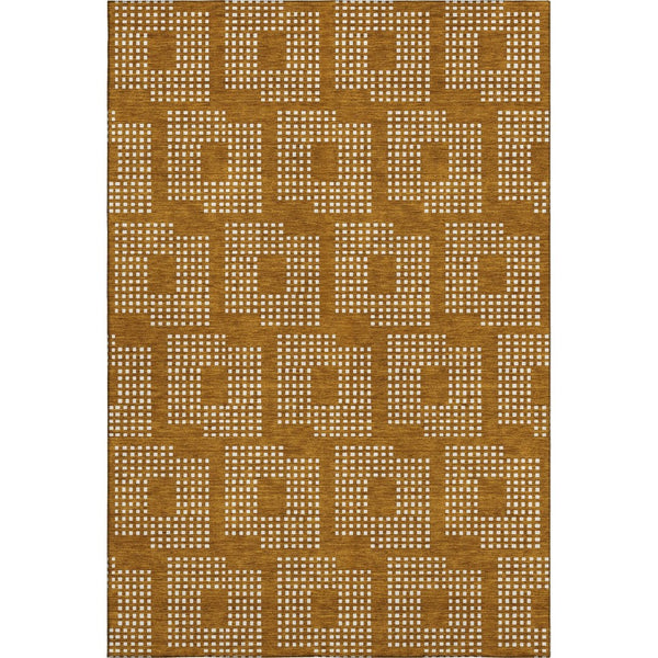 HomeRoots 10' X 14' Stylish Terra Cotta & Ivory Geometric Area Rug – Washable, UV Protected for Busy Spaces 670760
