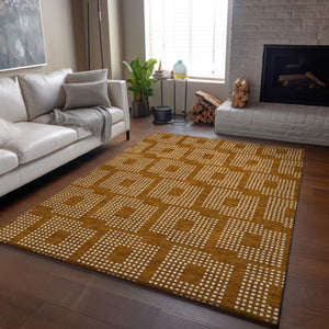 HomeRoots 10' X 14' Stylish Terra Cotta & Ivory Geometric Area Rug – Washable, UV Protected for Busy Spaces 670760