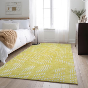 HomeRoots 5' X 8' Yellow and Ivory Geometric Washable Area Rug with UV Protection for Modern Spaces 670762