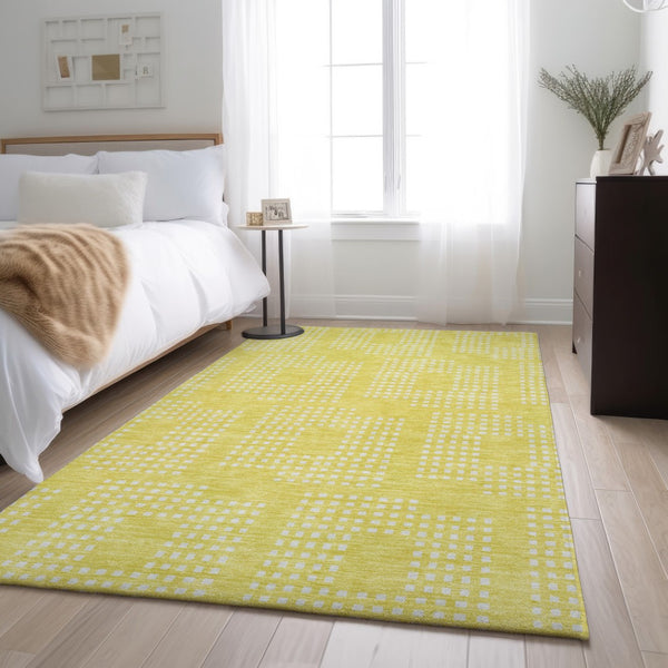 HomeRoots 8' X 10' Washable Yellow & Ivory Geometric Area Rug with UV Protection for Stylish, Busy Homes 670764