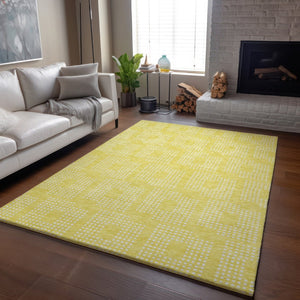 HomeRoots 8' X 10' Washable Yellow & Ivory Geometric Area Rug with UV Protection for Stylish, Busy Homes 670764