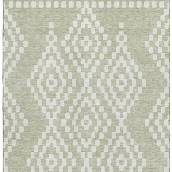 HomeRoots 5' X 8' Artichoke Green & Ivory Geometric Washable Area Rug with UV Protection for Easy Living 670768