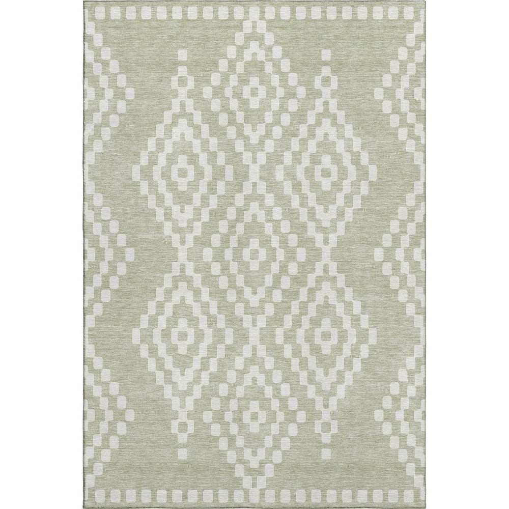 HomeRoots 8' X 10' Artichoke Green Geometric Area Rug - Washable, UV-Protected, Stylish & Durable for Homes 670770