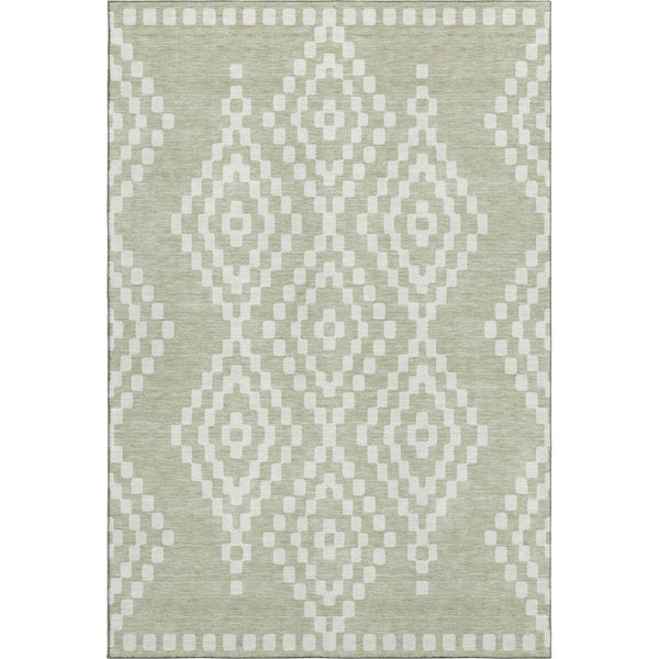 HomeRoots 8' X 10' Artichoke Green Geometric Area Rug - Washable, UV-Protected, Stylish & Durable for Homes 670770