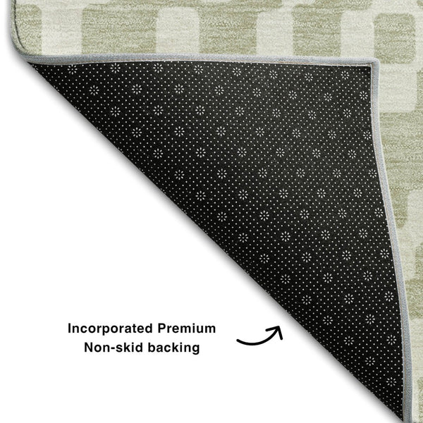 HomeRoots 8' X 10' Artichoke Green Geometric Area Rug - Washable, UV-Protected, Stylish & Durable for Homes 670770