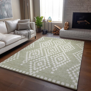HomeRoots 8' X 10' Artichoke Green Geometric Area Rug - Washable, UV-Protected, Stylish & Durable for Homes 670770