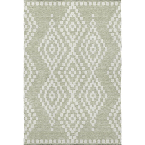 HomeRoots 8' X 10' Artichoke Green Geometric Area Rug - Washable, UV-Protected, Stylish & Durable for Homes 670770
