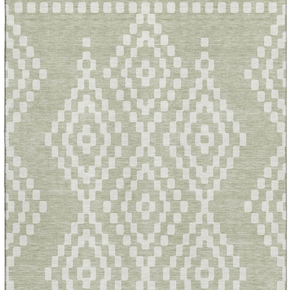 HomeRoots 9' X 12' Artichoke Green Geometric Area Rug - Washable, UV-Protected, Stain-Resistant Design for Homes 670771