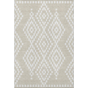 HomeRoots 5' X 8' Washable Beige and Ivory Geometric Area Rug with UV Protection for High-Traffic Homes 670774
