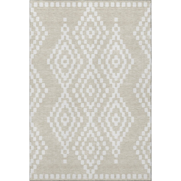 HomeRoots 5' X 8' Washable Beige and Ivory Geometric Area Rug with UV Protection for High-Traffic Homes 670774