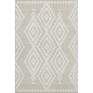 HomeRoots 8' X 10' Washable Beige & Ivory Geometric Area Rug with UV Protection - Durable & Family-Friendly! 670776