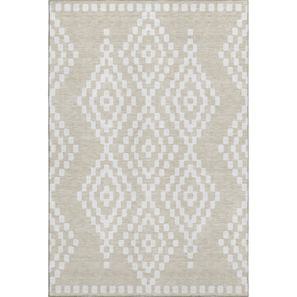 HomeRoots 8' X 10' Washable Beige & Ivory Geometric Area Rug with UV Protection - Durable & Family-Friendly! 670776