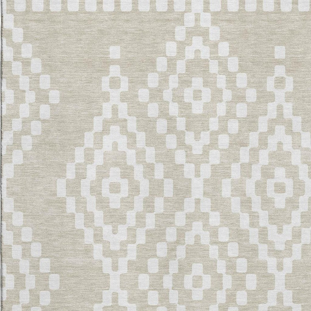 HomeRoots 9' X 12' Beige and Ivory Geometric Washable Area Rug - Durable, Stylish, UV-Protected for High-Traffic Spaces 670777