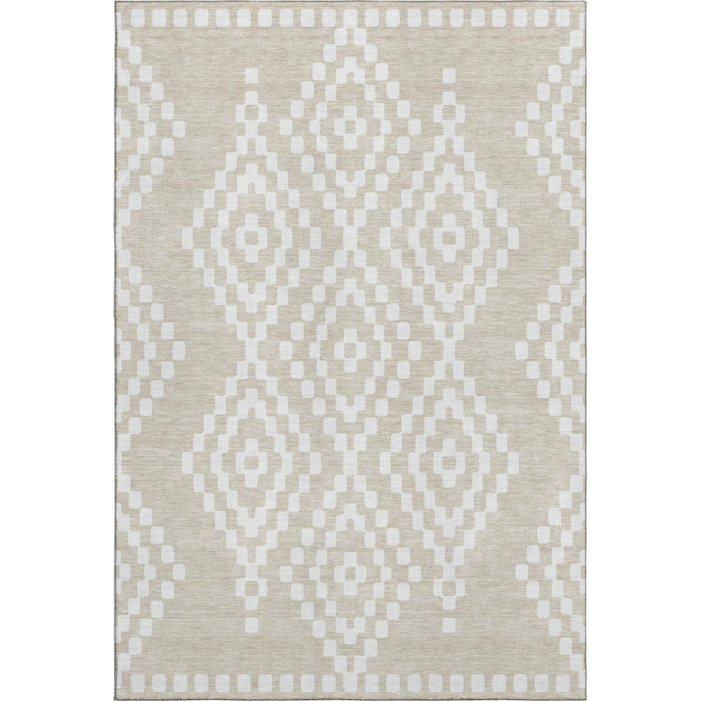 HomeRoots 10' X 14' Beige and Ivory Geometric Area Rug – Washable, UV-Protected, Perfect for Busy Homes! 670778