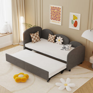 English Elm Twin Flower Velvet Daybed Frame with Pull-Out Storage Drawer, Modern Plush Sofa Bed for Kids Dark Gray W395S00114