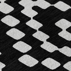 HomeRoots 8' X 10' Black and Ivory Geometric Area Rug – Washable, UV Protected, Durable for High-Traffic Spaces 670782