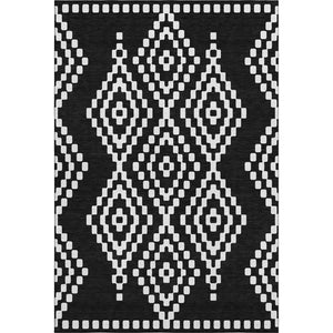 HomeRoots 9' X 12' Modern Black and Ivory Geometric Washable Area Rug with Stain Resistance & UV Protection 670783