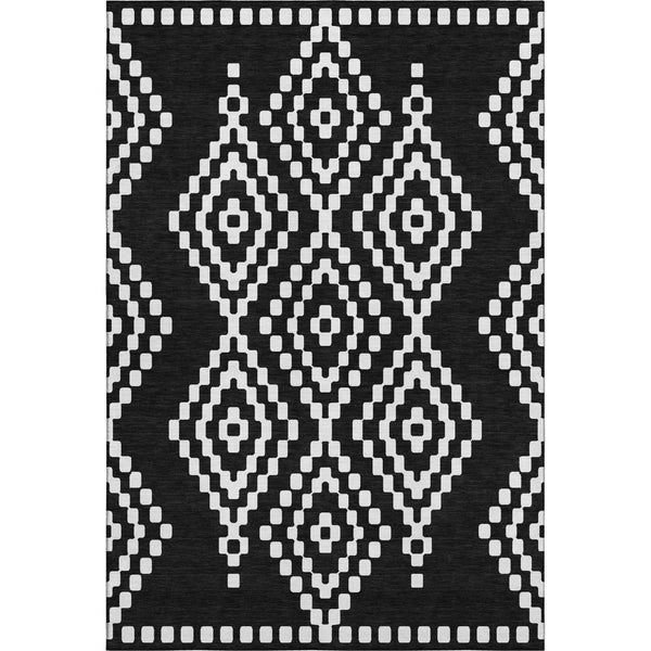 HomeRoots 9' X 12' Modern Black and Ivory Geometric Washable Area Rug with Stain Resistance & UV Protection 670783
