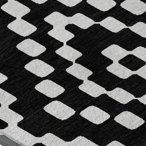 HomeRoots 9' X 12' Modern Black and Ivory Geometric Washable Area Rug with Stain Resistance & UV Protection 670783
