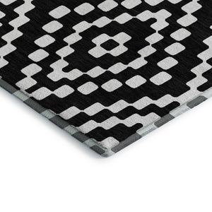 HomeRoots 9' X 12' Modern Black and Ivory Geometric Washable Area Rug with Stain Resistance & UV Protection 670783