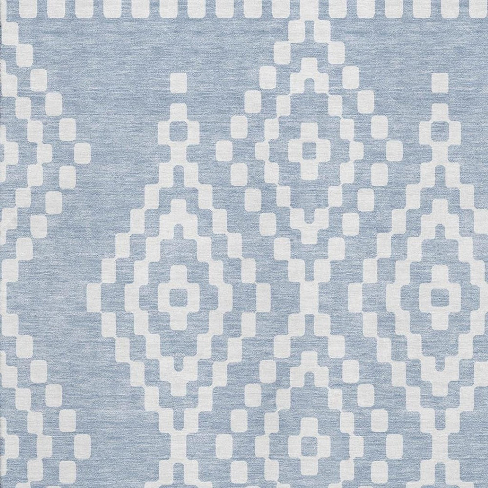 HomeRoots 5' X 8' Denim Blue & Ivory Geometric Area Rug – Stylish, Washable, UV-Protected, Perfect for Pets! 670786